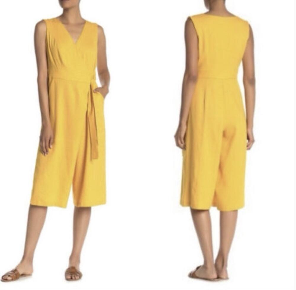 Tash + Sophie Yellow Wrap Culotte Jumpsuit Women’s Size 6 Linen Blend Sleeveless